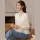 Bailuyu temperament V-neck waist shirt 26 spring new style gentle French ruffle top for women apricot L