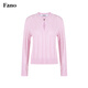 Fano studios Fan Luo Fano pink gentle mohair sweater for women 2026 spring one button hollow V-neck cable tie top pink ready stock M