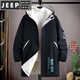 JEEP SPIRIT velvet thickened men's jacket mid-length trendy overcoat cotton winter men's jacket 2025 new windbreaker black 2XL