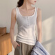 High-quality cotton U-neck sexy vest for women 2025 new summer button-down sleeveless inner with slim suspender bottoming shirt white S