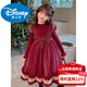 Disney girls autumn and winter velvet dress fashionable princess skirt girls New Year's greetings winter clothes big children New Year red red 130 cm