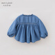 MARC&JANIE Mark Jenny retro literary girls' lace denim shirt baby shirt 2026 spring new style 560151 light denim 130 cm (recommended height 121-130cm)