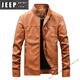 JEEP SPIRIT men's leather jacket trendy Korean version 2025 autumn and winter new pu leather jacket thickened handsome casual loose motorcycle suit black M