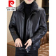 Pierre Cardin winter plush leather jacket men's Haining mink fur collar short leather jacket winter new dad jacket black no cracking no peeling L