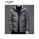 LILANZ winter high-end white duck down hooded jacket for young men fashionable versatile warm down jacket men casual thickened black 6907 removable liner 14XL (195)