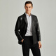 SATCHI suit collar double-breasted solid color business casual British style soft and comfortable leather jacket men's black black one size 48