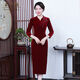 Wang Xiaoya slim new high-end back slit wedding dress 2026 spring gold velvet improved cheongsam dress burgundy M