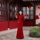 Wei Lianmenglan red fishtail cheongsam toast dress for women winter lace long-sleeved bride wedding engagement high-end atmospheric dress burgundy long-sleeved long S
