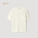 OVV2026 new spring and summer women's silk-cotton blended round neck casual and comfortable short-sleeved sweater ivory white S