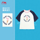 Li Ning children's short-sleeved cultural shirt for girls 2026 new soft, comfortable, skin-friendly, breathable round-neck casual sports top, milky white/dark navy blue-3 120