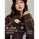 INMAN velvet-feel jacquard lapel sweater 2025 autumn women's new warm knitted cardigan jacket brown XL