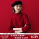 PALUOPO25 winter new solid color half turtleneck cable women's pure cashmere sweater pullover warm sweater ET20067R bright red clip flower M (100)