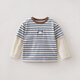 MARC&JANIE Mark Jenny striped cat boys pure cotton fake two-piece T-shirt baby tops 2026 spring new style 560019 blue and white stripes 90 cm (recommended height 81-90cm)