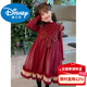 Disney girls autumn and winter velvet dress fashionable princess skirt girls New Year's greetings winter clothes big children New Year red red 130 cm