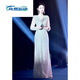 ZKHE high-end banquet host evening dress, female sense, light luxury, niche atmosphere, art exam performance costume, sequined annual meeting, silver white M