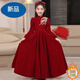 Disney Girls Dress Long Sleeve Dress 2025 Autumn and Winter New Medium and Large Children's Clothing Red New Year Style Embroidered Long Dress Red Velvet Style 150 (Upgraded Style)