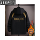 JEEP SPIRIT autumn and winter hooded jacket men's velvet thickened sports suit color-blocking windbreaker handsome workwear jacket 2366 black plus velvet style M