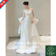 YWZR Xiaohongshu Satin Light Wedding Dress 2026 New Engagement Dress Mermaid Tube Top Door Veil Heavy Industry Dressing Dress Women's Fugitive Princess Bow Dress (Veil + Hand S