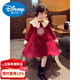 Disney Girls New Year Clothes Fashionable Red Dress Winter 2026 New Little Girls Princess Dress Plus Velvet Hanfu Red Velvet 100 cm