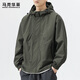 MARK FAIRWHALE Jacket Men's Winter Outdoor Work Jacket Men's Trendy Casual Hooded Top Gray Green XL