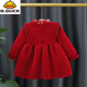G.duck girls dress autumn and winter thickened children's national style festive New Year's greetings baby girl baby princess skirt plus velvet red 73 about height 65 cm