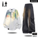 FIVE CM it 5cm casual sports suit men's autumn and winter American tie-dyed sweatshirt and casual pants two-piece set TZ3210+K008 black (spring and autumn) XL (120-140Jin Jin equals 0.5kg)