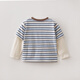 MARC&JANIE Mark Jenny striped cat boys pure cotton fake two-piece T-shirt baby tops 2026 spring new style 560019 blue and white stripes 90 cm (recommended height 81-90cm)