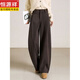 Hengyuanxiang 2026 Autumn and Winter Bass Pants Women's Casual Straight Pants Thickened New High Waist Loose Woolen Slim Scimitar Wide Leg Pants Woolen Fabric Brown 2XL Recommended 130-145Jin Jin is equal to 0.5 kg