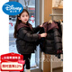 Disney Down Jacket Girls' Cotton Jacket Winter 2026 New Style Children's Warm Down Jacket Girls' Hooded Cotton Jacket Winter Cotton Jacket Black Red Check 120 cm