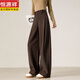 Hengyuanxiang 2026 Autumn and Winter Bass Pants Women's Casual Straight Pants Thickened New High Waist Loose Woolen Slim Scimitar Wide Leg Pants Woolen Fabric Brown 2XL Recommended 130-145Jin Jin is equal to 0.5 kg