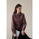 EGGKA bow embroidered corduroy long-sleeved shirt autumn and winter temperament short waist top E25A60797BK Purple M