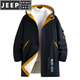 JEEP SPIRIT velvet thickened men's jacket mid-length trendy overcoat cotton winter men's jacket 2025 new windbreaker white 3XL