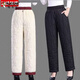 Woodpecker cotton pants for the elderly, women's velvet thickening, warm pants for outerwear, solid color grandma casual pants, elastic waist, winter, black 3XL recommended 120-135Jin Jin equals 0.5kg