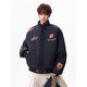 OEMG American retro emblem letter embroidered fur collar hooded cotton jacket for men winter thickened warm top jacket navy blue high quality 2XL recommended 130-150Jin Jin equals 0.5 kg
