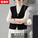 Hengyuanxiang double zipper V-neck wool knitted vest for women spring and autumn 2025 new layered sweater vest top outer dark gray L recommended 119-128Jin Jin equals 0.5 kg