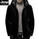 JEEP SPIRIT Jeep mink coat men's winter mink fur one-piece thickened warm hooded eco-friendly fur gold mink velvet coat black classic stand-up I collar XL 120-135Jin Jin equals 0.5 kg