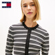 TOMMY JEANS26 spring and summer new style women's pure cotton elegant contrast striped slim short knitted cardigan Valentine's Day gift