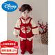 Disney baby clothes baby girl suit winter split one-year-old national style one-year-old dress autumn and winter outing red velvet 100
