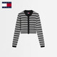 TOMMY JEANS26 spring and summer new style women's pure cotton elegant contrast striped slim short knitted cardigan Valentine's Day gift