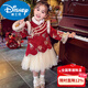 Disney Mimi Haro Girls New Year's Dress Cheongsam Dress Children's Velvet Princess Dress Winter Wear New Girl's Dress New Year Burgundy 100
