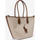 Polo Ralph Lauren women's tote bag large capacity main compartment inner zipper pocket metal fasteners portable design canvas beige ONE SIZE