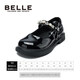 Belle Children's Shoes Girls Mary Jane Shoes Spring New Girls Princess Shoes Children's Fashion Single Shoes Medium and Large Children's Leather Shoes Rhinestone Black 28 Suitable for Feet Length Approximately 17.3-17.9cm