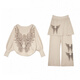 TCH knitted suit for women 26 years early spring model angel wings hot diamond fashion versatile temperament elegant style culottes two-piece set off-white S