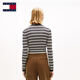 TOMMY JEANS26 spring and summer new style women's pure cotton elegant contrast striped slim short knitted cardigan Valentine's Day gift
