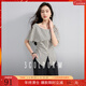 Sancai 2025 new summer style ruffled one-line collar plaid shirt slit waist top elegant M black rice plaid M 160/84A