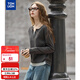 Tangshi 2025 autumn women's solid color small V-neck fake two-piece long-sleeved T-shirt