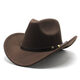 Shijanu American Western Cowboy Hat Felt Men's and Women's Riding Hat Roll-Brim Jazz Hat Cowboy Hat Brown M (56-58cm)
