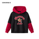 Converse boys' contrasting fake two-piece hooded sweatshirt 2026 spring children's skin-friendly and comfortable fleece sweatshirt