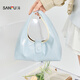 Sanfu (SANFU) handbag spring simple Korean relaxed fresh and gentle double back hobo bag texture women's bag 519818 blue small