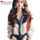 Woodpecker (TUCANO) Contrast Color Lantern Sleeve Shirt Women's Spring Clothing 2026 New French Retro Cold Style High-End Beautiful Top Picture Color XL 115-125